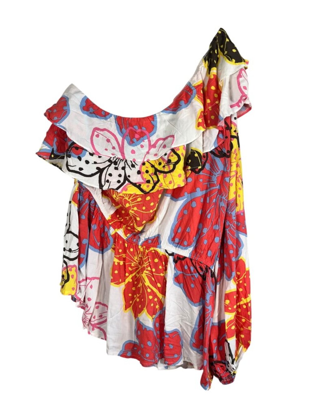 Colorful Floral Peplum Top Pink 2X Whimsical Botanical Cottage Beach Coastal